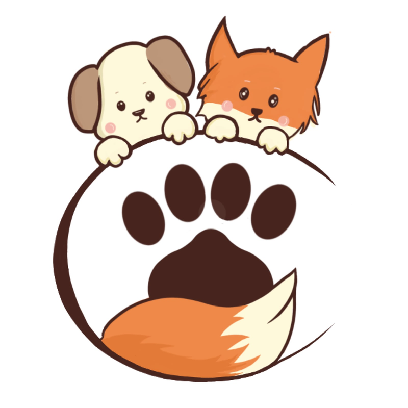 Logo PawFox GO: puppy dan fox chibi bertengger di lingkaran paw